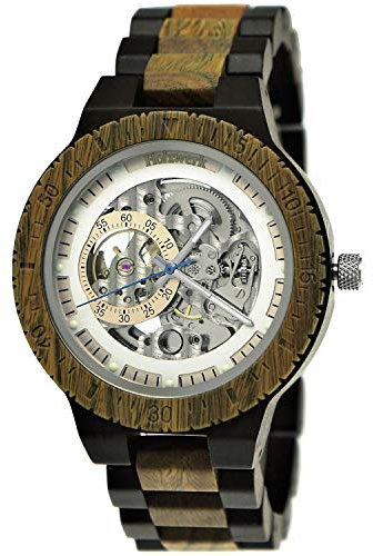 Holzwerk Germany Handgefertigte Automatik Herren-Uhr Öko Natur Holz-Uhr Holz Armband-Uhr Braun Schwarz Gold Silber Analog (Braun.Silber)