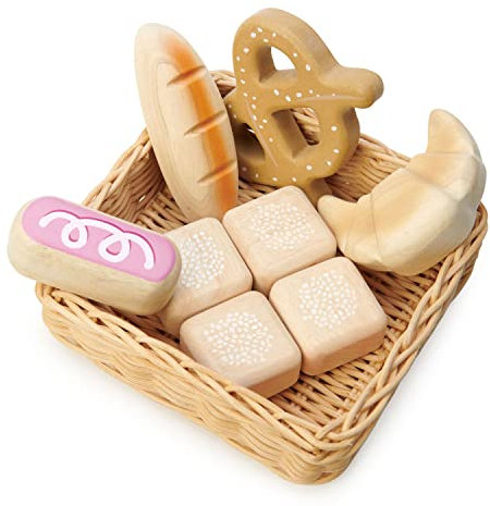 Tender Leaf Toys Brotkorb – Spielfutter in einem Weidenkorb, perfekt für Kinder, Einkaufstag, Rollenspiel und Rollenspiele