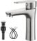 Heyalan Bathroom Faucet Single Handle 1 Hole SUS304 Stainless Steel Deck Mount Lavatory Single Switch Basin Sink Faucet with Pop Up Drain and Hot and Cold Water Mixer Brushed Nickle