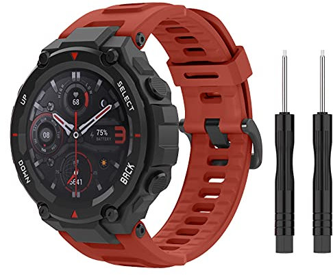 MoKo Armband Kompatibel mit Amazfit T-Rex/T-Rex Pro Smartwatch, Weiches Silikon Ersatzarmband Uhrenarmband Sportarmband mit 2 Schraubendreher, Rot