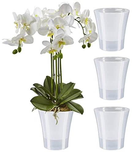 Santino 4er-Set Orchideentopf transparent mit selbstbewässerndem Dochtsystem - D 12,5 cm - Transparent - 1,25 L