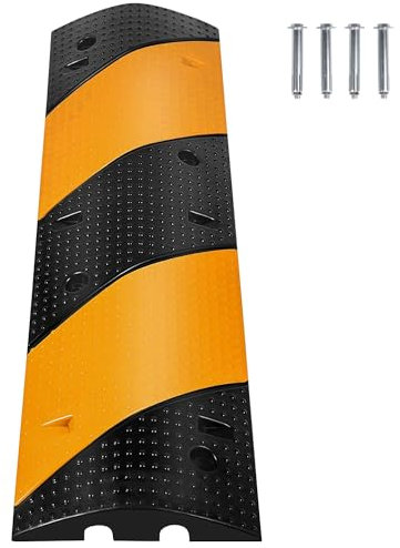 Nisorpa Rubber Speed Bump, 40 Long Cable Protector Ramps Heavy Duty 22,000lbs Load Capacity 2 Channel Speed Humps with 4Pcs Bolts Modular Driveway Speed Bumps for Road Garage