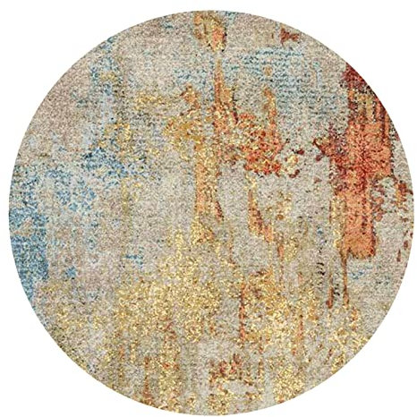 Rururug Rotonda Tappeto Pelo Corto per Soggiorno Modern Design Tappeti per Salotto Arredamento Antiscivolo Lavabili Ornamenti, blu arancio ruggine astratto moderno retrò Round ø150cm