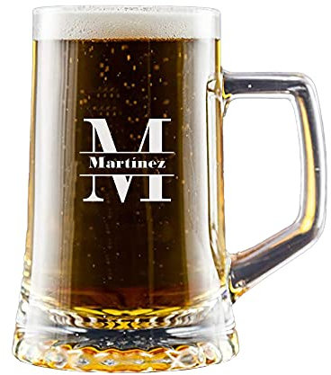 Calledelregalo Jarra de Cerveza personalizada - Jarra de cristal con Inicial grabada - 510 ml - Con estuche negro de regalo - Regalos originales