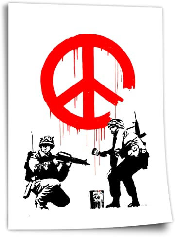 Poster Peace Frieden - Sozialkritik Street-Art Banksy - Moderner Kunstdruck Canvas - Perfekte als Geschenk, Wohnzimmer, Inneneinrichtung Deko Kunstdruck ohne Rahmen, Wandbild - A4, A3, A2, A1, A0, ..