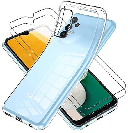 Vauki für Samsung A13 4G Hülle mit 2 Stück Schutzfolie, Transparent Ultra Dünn Silikon TPU Weiches Stoßfest Schutzhülle Durchsichtige Handyhülle für Samsung Galaxy A13 4G Kratzfest Case