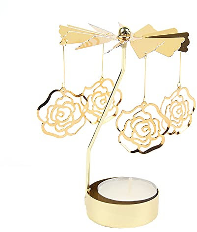 JAWSEU Goldener Drehbarer Kerzenhalter, Rotierendes Karussell-Teelicht, Kerzenhalter-Ständer, Vintage Kerzenständer, Teelicht Kerzenhalter Abendessen Hochzeit Bar Party für Zuhause Dekoration