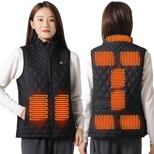 Heizweste Damen, Wärmeweste Elektrisch, Heizjacke Usb, Weste Mit Heizung, Warme Weste Beheizt, Heated Vest Einstellbar Temperatur Für Outdoor Jagd (as3, alpha, xx_l, regular, regular, Schwarz, 2XL)