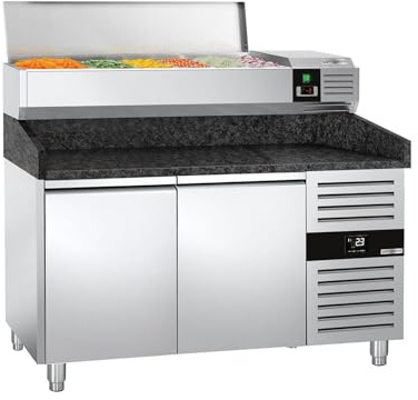 GGM Gastro | POS158SG#AGG153END | Pizzakühltisch PREMIUM - 1500x800mm - mit 2 Türen - inkl. Kühlaufsatzvitrine - 7x GN 1/4