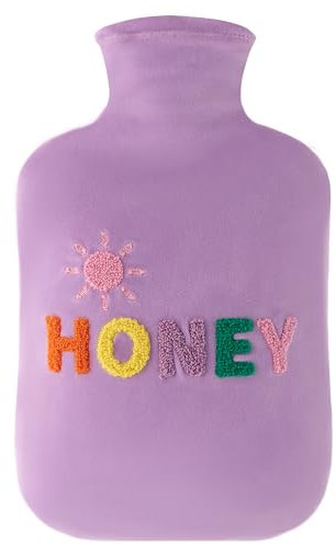 samply Premium Hot Water Bottle with Cute Cover, Removeable & Washable Soft Bottle Cover, 2L Hot Water Bag for Hot and Cold Compress, Hand Feet Warmer, Purple Sun