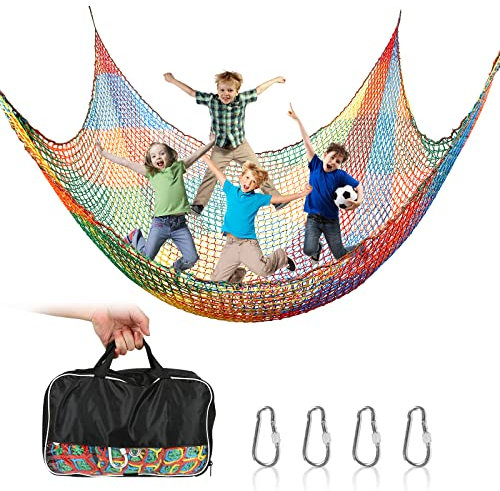 jackfru Climbing Net Playground, Double Layers Children's Safety Net Climbing Frame Swing Garden, 2 x 3 m Fall Protection Net for Playground Net, Rainbow Colours (2 x 3 m)