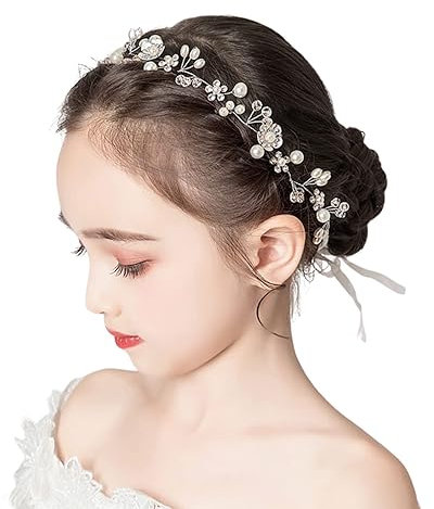 PLABBDPL Haarschmuck Kommunion Mädchen, Hochzeit Blumenmädchen Haarschmuck, Hochzeit Mädchen Haarschmuck, Kinder Haarschmuck, Blumen Braut Haarschmuck, Perle Stirnband