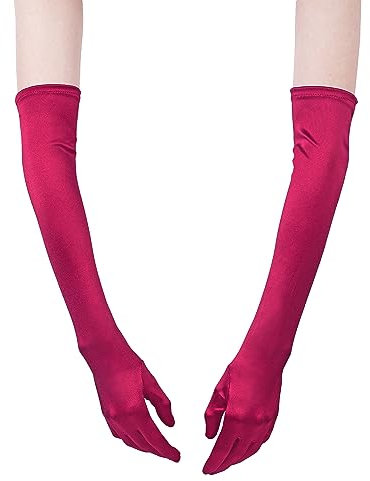 *daisysboutique* Lange Party Handschuhe für Frauen 1920er 20er Jahre Satin Arm Ärmel Event Kleid Kostüme Oper Braut Ellenbogen Länge, Wein, Einheitsgröße