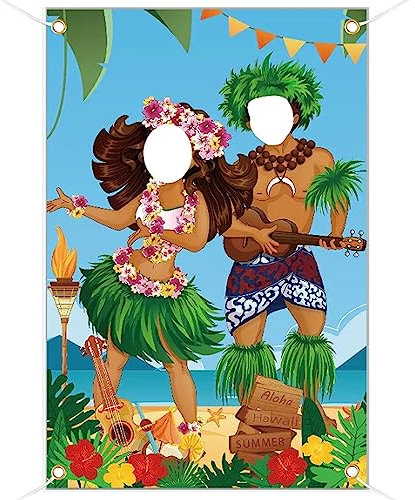 Roosea Hawaii Aloha Dekoration Party Hawaii Banner Lustige Luau Paar Foto Stütze Fotohintergrund Banner Hawaii Sommer Strand Thema Dekoration Luau Party Stand hawaii Party Beach Party Deko 39.4in*59in