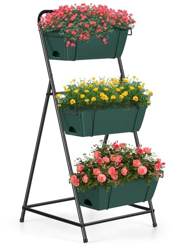 Vertical Raised Garden Bed 3 Tier Garden Planter Standing Planter Box Herb Garden Planter Outdoor and Indoor for Vegetables Flowers Green