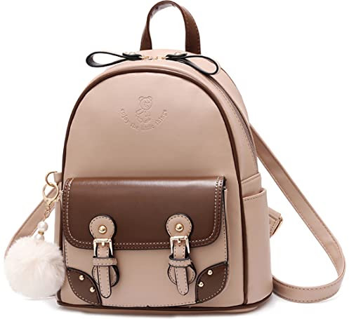 zhongningyifeng Rucksack für Damen Kleiner Leder Niedlicher Leichter Reiserucksack für Mädchen (khaki)