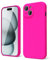 oakxco for iPhone 15 Phone Case Liquid Silicone, Neon Bright Solid Color, Thin Slim Soft Rubber Gel Matte TPU Plain Simple Cover for Women Girl Cute, Hot Pink Fuchsia