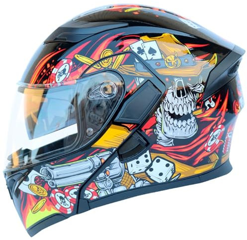 Flip Up Front Motorcycle Helmet with Dual Sun Visor,ECE Approved Modular Full Face Motorbike Helmet,Flip Up Protective Modular Helmet Adults Men Women R,L=59-60cm