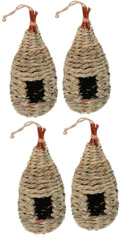 Happyyami 4 Stück Vogelnest Aus Vogelkäfige Gartenverzierung Dekoratives Vogelhaus Papagei Hängendes Vogelhütte - Gewebter Vogel Strohvögel Finkennest Weben Gras Taube