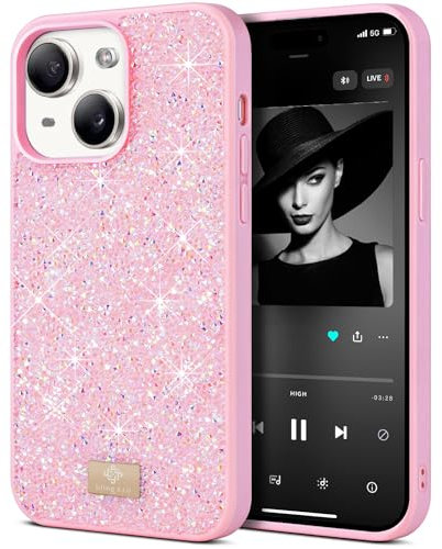 BEZ Cover per iPhone 15 Plus Scintillio Glitter, Custodia per iPhone 15 Plus della serie Bling & Co., Custodia protettiva Sparkle Diamond Crystal Bling Case per iPhone 15 Plus, Rosa
