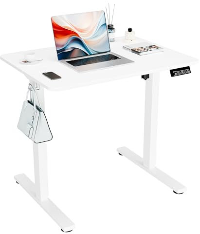 ERGOMAKER Elektrisch Höhenverstellbarer Schreibtisch 80×60 cm – Kleiner Stehschreibtisch mit 2-teiliger Tischplatte, Schreibtisch Höhenverstellbar für Home Office, Weiße (Gestell + Tischplatte)