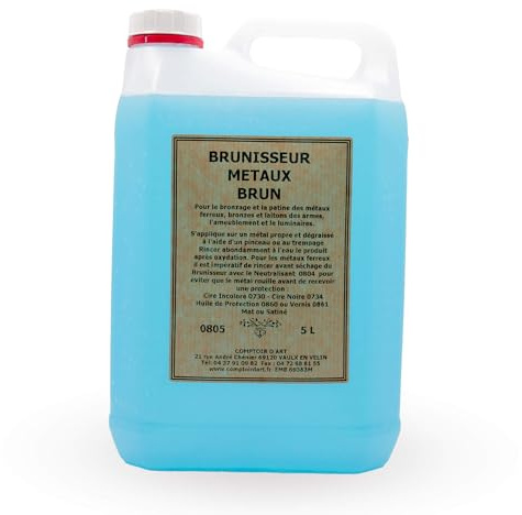 Comptoir d'Art - Brunisseur Métaux (0805) - Cuivre - Bronze - Laiton - Zinc - Nécessite Neutralisant (0804) pour application sur Métaux Ferreux (Brun, 5L)