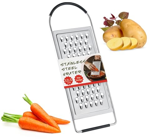 Cheese Grater Handheld, HIA Flat Coarse Stainless Steel Graters for Kitchen, Food Grater with Anti-Slip Handle, Perfect for Potato, Vegetable, Butter, Parmesan Cheese