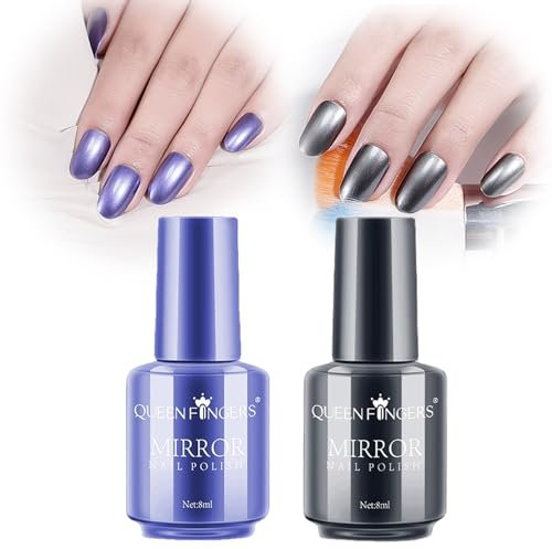 Metal Nail Polish Mirror Nail Varnish-Metallic Mirror Effect Nail Polish Set - Long Lasting Quick Drying No UV Needed Non-Peelable Christmas nail art kit (Red Blue Purple) (Black violet)