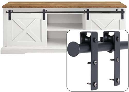 EGTink 150cm/5FT Schiebetürbeschlag Set,Mini Schiebetürsystem aus Kohlenstoffstahl komplettes Set mit Laufrollen,Laufschiene mit Rollen für TV-Ständer,Kleiner Kleiderschrank,Doppeltüren Schränke