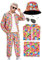 80er Jahre Outfit Damen Herren 80er Trainingsanzug Retro Kostüm Jacke Hip Hop Disco Gläser Hut Zubehör Windbreaker Karneval Halloween Party Cosplay (Mehrfarbig, XL)