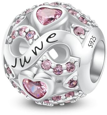 LNQOBU Birthstone Charms für Europäische Armbänder Halskette, 925 Sterling silber Openwork Perlen Liebesherz Anhänger,Geburtstagsgeschenke für Frauen