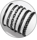 Herren Armband Edelstahl Armbänder Panzerkette - 6 Stücke Herrenarmbänder für Männer Jungs Kubanische Armband Geschenke für Sohn,Silber Schwarz Gold,19cm/21cm/23cm Länge (Schwarz, 19.0 Zentimeter)