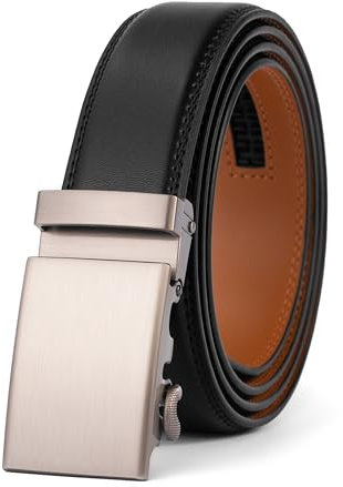 VRLEGEND Gürtel Herren Automatik Ledergürtel Ratsche Gürtel ohne Löcher für Business Anzug,Größe Angepasst,mit Geschenkbox (Schwarz-2207,Einstellbare 40W-44W=130cm
