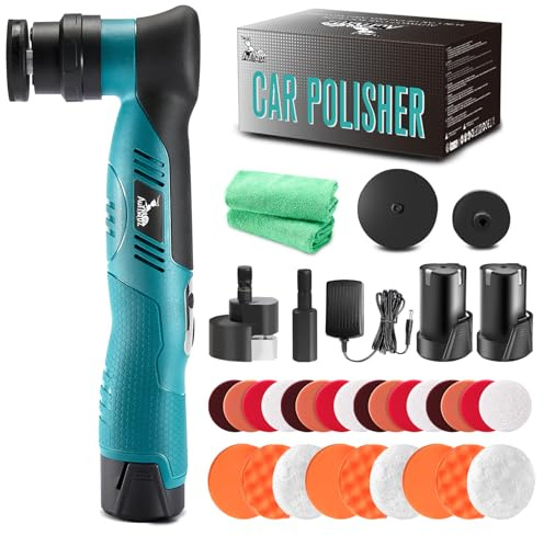 AUTIWOZ Cordless Mini Car Polisher Buffer, 6 Speeds, 2Pcs 2000mAh 1/3inch Orbital and Rotary Fast Change Polisher for Car Detailing, Micro Cordless Polisher for Car Boat Polishing WS02