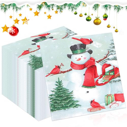 TOPJOWGA Weihnachten Servietten, 100 Stück Merry Christmas Servietten, Servietten Fröhliche Weihnachten, Schneemann Papierserviette, Servietten Winter Weihnachtliche Tischdekoration 33x33cm