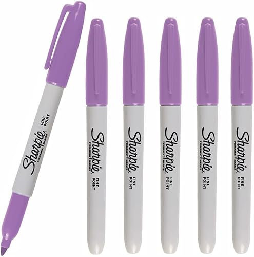6 x Sharpie Permanent Marker Pens, Medium Point Tip | Purple/Lilac (Boysenberry) Colour Ink - Marks on Almost Any Surface - Loose in Plain Packaging