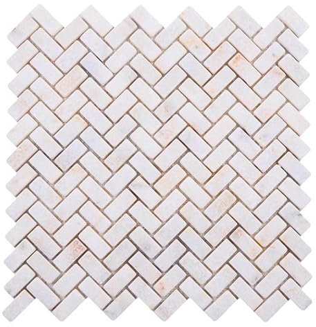 (20 Fliesen) Mosaik Fliese Marmor Naturstein Herringbone Golden Antik Marmor-Mosaik Marble für BODEN WAND BAD WC DUSCHE KÜCHE FLIESENSPIEGEL THEKENVERKLEIDUNG BADEWANNENVERKLEIDUNG matte