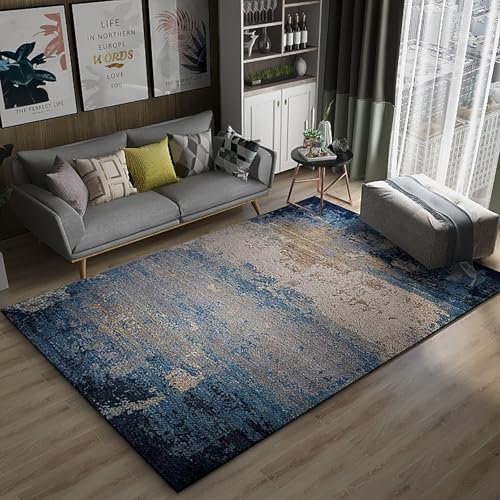 Taidianolp Teppich Wohnzimmer Deko,Blue,90 x 120 cm,Modernes dunkelblau-graues Muster,Waschbar Kurzflor Teppiche Schlafzimmer Modern Vintage
