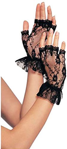 Handschuhe Kurz Handschuhe Damen Abendhandschuhe Gothic Opernhandschuhe 1920er Faschingskostüme Damen Hochzeit Netzhandschuhe Party Spitzenhandschuhe für Wedding Karneval Handschuhe (Black, One Size)