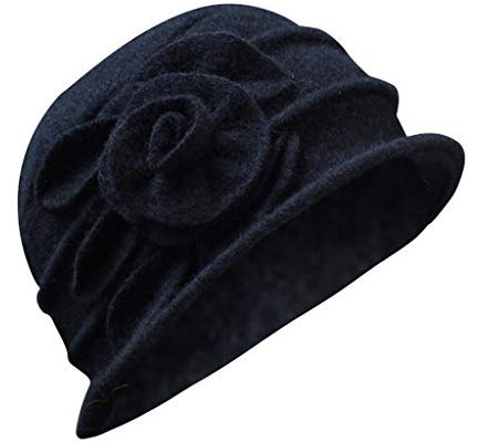 Wollmütze, Winterblumen-Glocke, Vintage, elegant, Damenhut, Trucker, robust, Schwarz , Einheitsgröße