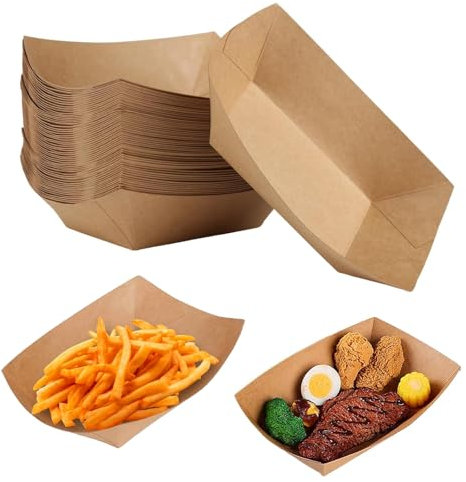 GOIEHIR Bandejas de Carton Kraft,50 Piezas de Cuencos de Cartón Kraft, Cuenco de Currywurst Marrón, Vasos de Papel Kraft, para Patatas Fritas, Merienda, Currywurst, Ensalada, Marrón