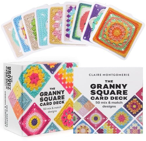 Granny Square Häkel Karten, 50 Stück Mix und Match Designs Häkel, Crochet Patterns Granny Squares Cards, mit Häkelschrift und Foto Jedem Granny Square, Geht's-Booklet für Erwachsene und Anfänger