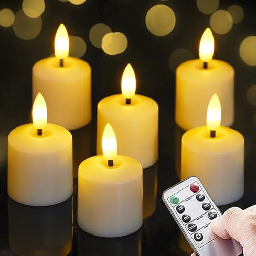 Mavandes Kleine flackernde Teelichter LED-Kerzen mit Batterien und Fernbedienung 4cm x 6,5cm Elfenbein 2/4/6/8 Std. Timerfunktion batteriebetrieben Kunststoffkerzen langlebig Packung mit 6 Stück