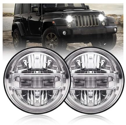 7'' LED-Scheinwerfer kompatibel for Lada Niva 4x4 H4 Fern-Abblendlicht runder Scheinwerfer Autos Lauflichter kompatibel for Jeep Wrangler JK Land Rover Defend(2pcs Silver)