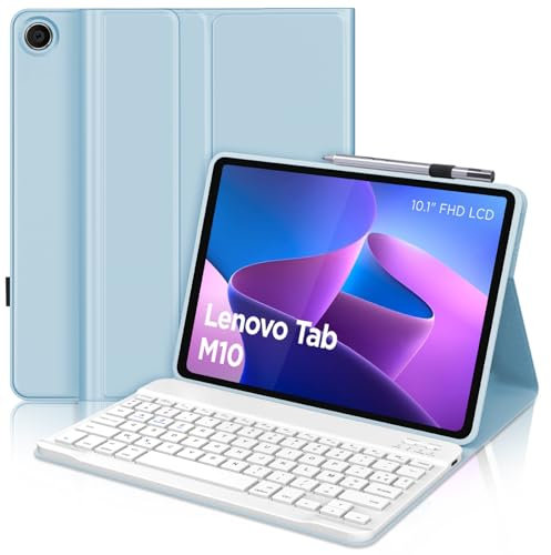 SENGBIRCH Coque Clavier pour Lenovo Tab M10 3rd 10.1 - AZERTY Français Clavier Détachable sans Fil Bluetooth, Étui pour Lenovo M10 3rd 10.1 Pouces 2022 (TB-328FU/TB-328XU), Blu Chair