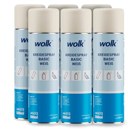 6x Kreidespray basic weiß 500 ml - kurzhaltende Bodenmarkierungen - pflanzenverträglich - wasserlöslich - temporäre Boden Markierungen - bis zu 100m Markierungsweg bei 5cm Strichbreite - Spraydose