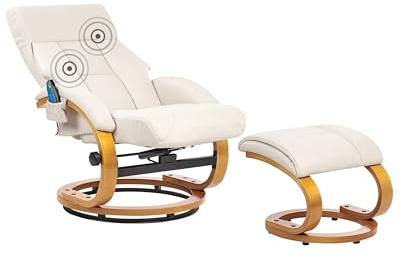 Beliani Massagesessel mit Heizfunktion, Timer und Fußhocker Kunstleder Hellbeige Force