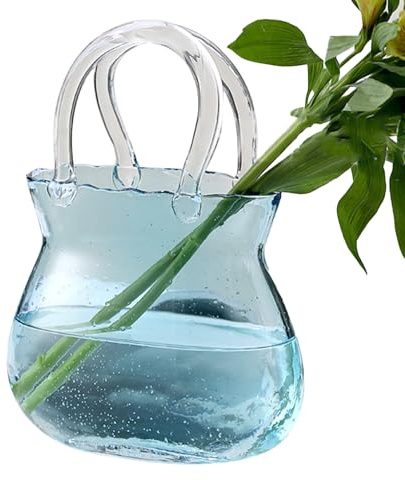 Glas Handtasche Vase für Blumen, Einzigartige Handtasche Vase, Dekorative Blumenvase Glas Handtasche, Blumenvase Glasvasen mit Griffen, Desktop GlaskorbVase Geldbörsenvase für Blumen