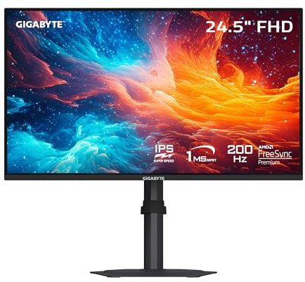 GIGABYTE - G25F2-24.5 SuperSpeed IPS Gaming Monitor - FHD 1920x1080-200Hz - 1ms GTG - AMD FreeSync Premium - HDMI, DP - Height and Tilt Adjustable - Black