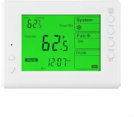 MeevrgR Programmable Thermostat – 5+2 Day Schedule – Large 6.8” Backlit LCD – Compatible with 24V HVAC Systems – Battery or Hardwired
